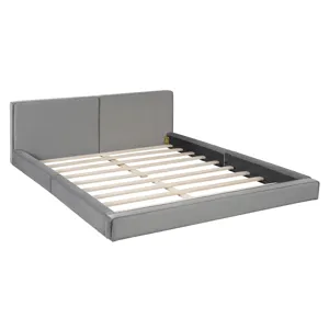 Queen Size Upholstered Platform Bed With , Grounded Bed With Solid Frame - Gray