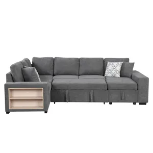 U-Shaped Sectional Sofa Pull-Out Sofa Bed With Two USB Ports, A Storage Chaise Lounge And Four Back 