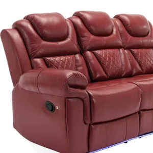 Home Theater Seating Manual Recliner Chair With Center Console And Led Light Strip For Living Room -