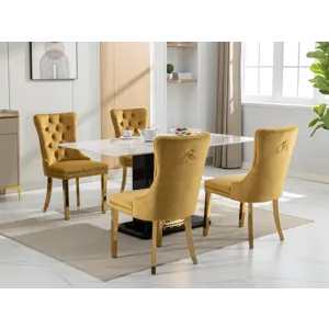 Nikki - Modern, High-End Tufted Solid Wood Contemporary Velvet Upholstered Dining Chair With Golden 