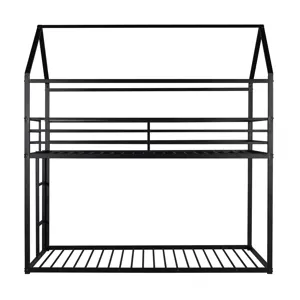 Bunk Beds For Kids Twin Over Twin, House Bunk Bed Metal Bed Frame Built-In Ladder, No Box Spring Nee