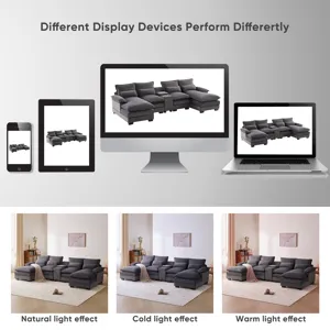 Modern U Shaped Sofa With Console, Cupholders And USB Ports, 6 Seat Upholstered Symmetrical Indoor F