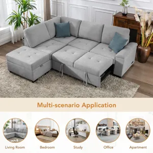 Sleeper Sectional Sofa, L-Shape Corner Couch Sofa - Bed With Storage Ottoman & Hidden Arm Storage & 