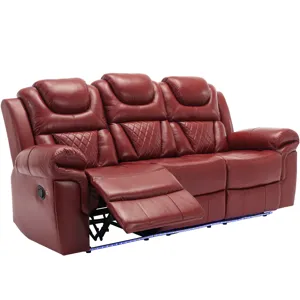 3 Pieces Recliner Sofa Sets Home Theater Seating Manual Recliner Chair With Center Console And Led L