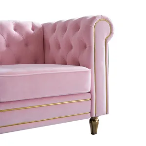 Chesterfield - Velvet Sofa 84.65\" For Living Room - Pink