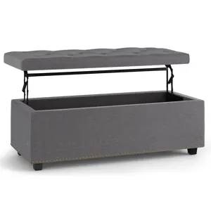 Hamilton - Lift Top Rectangular Storage Ottoman - Slate Grey
