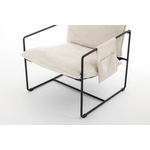 Upholstered Hanging Armchair With Arm Pocket Metal Frame, Crushed Foam Cushions And Skin-Friendly Br