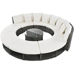 Outdoor Patio Furniture Luxury Circular Sofa Set Rattan Wicker Sectional Sofa Lounge Set With Temper