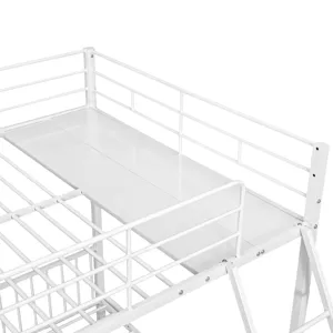 Full Over Twin & Twin Bunk Bed, Metal Triple Bunk Bed With Drawers And Guardrails - White