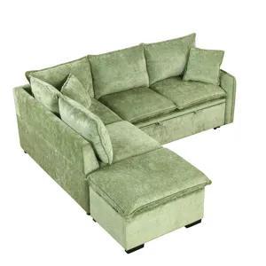 Convertible Sofa Bed Sectional Sofa Sleeper L-Shaped Sofa With A Storage Ottoman, Two Pillows, Two P