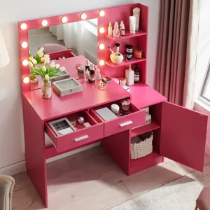 Vanity Desk With Mirror And Lights, 46.4In Dressing Table With 2 Large Drawer & Large Vertical Organ
