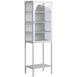 Metal Glass Door Display Storage Cabinet - 5 Tier Cube Bookshelf Storage Cabinet With 3 Adjustable S