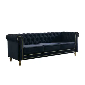 Chesterfield - Velvet Sofa 84.65\" For Living Room - Black