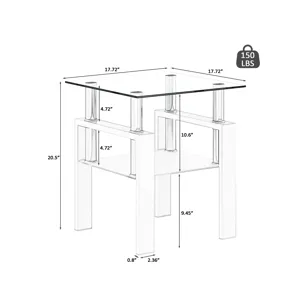 Modern Tempered Glass Tea Table, End Square Table For Living Room - Transparent / White