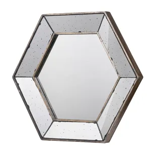 Hexagon Wall Mirror With Traditional Silver Finish, Home Decor Accent Mirror For Living Room - Silve
