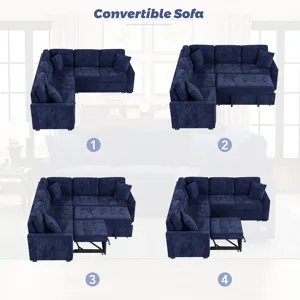 L-Shape Sofa Bed Pull-Out Sleeper Sofa With Wheels, USB Ports, Power Sockets For Living Room - Navy 