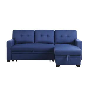 Upholstered Pull Out Sectional Sofa With Chaise - Blue
