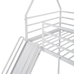 Twin Over Twin House Bunk Bed With Ladder And Slide - White