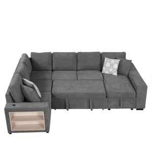 U-Shaped Sectional Sofa Pull-Out Sofa Bed With Two USB Ports, A Storage Chaise Lounge And Four Back 