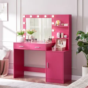Vanity Desk With Mirror And Lights, 46.4In Dressing Table With 2 Large Drawer & Large Vertical Organ