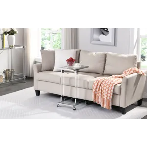 Glass Side Table, Acrylic End Table, Glass Top C Shape Square Table With Metal Base For Living Room,