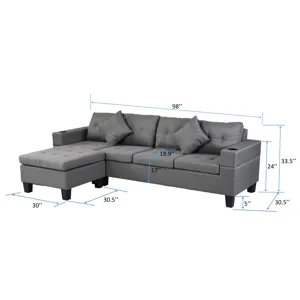 Sectional Sofa Set For Living Room With L Shape Chaise Lounge, Cup Holder And Left Or Right Hand Cha