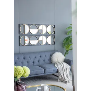 Eclectic Styling Metal Beaded Wall Mirror With Contemporary Design For Bedroom, Liveroom - Golden Bl