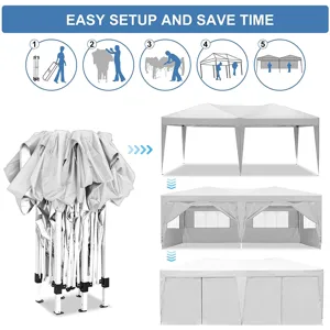 10X20 Ez Pop Up Canopy Outdoor Portable Party Folding Tent With 6 Removable Sidewalls + Carry Bag + 
