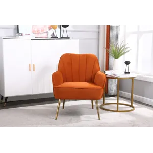 Modern Mid-Century Chair Velvet Sherpa Armchair For Living Room Bedroom Office - Orange