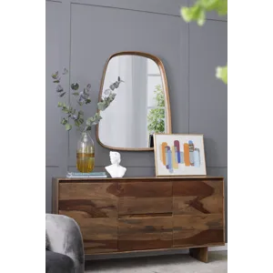 Irrgeular Mirror With Wood Frame, Wall Mirror For Living Room, Bathroom Entryway - Brown