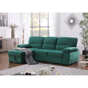 Kipling - Velvet Fabric Reversible Sleeper Sectional Sofa Chaise - Green