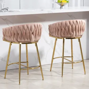 Counter Height Bar Stools (Set of 2) Kitchen Island Counter Bar Stool With Hand-Wave Back, Golden Ch