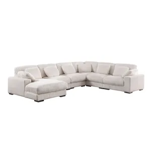 Nadine - 155.5\"W Beige Corduroy Corner Sectional Sofa With Left-Facing Chaise