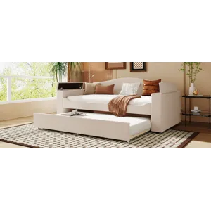 Twin Size Upholstered Daybed With Storage Armrests, Trundle And Latest Integrated Bluetooth Audio Sy