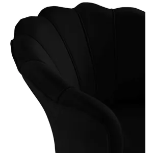 Angelina - Velvet Scalloped Back Barrel Accent Chair With Metal Legs - Black