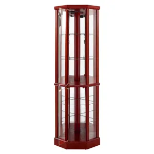 6 Shelf Lighted Corner Curio Cabinet With Adjustable Tempered Glass Shelves And Mirror Back (E26 Lig