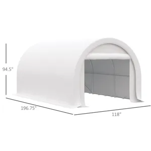 Outsunny - 10\' x 16\' Carport, Heavy Duty Portable Garage Storage Tent With Large Zippered Door, An