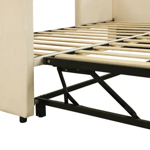 Twin Size Upholstered Daybed With Pop Up Trundle - Beige