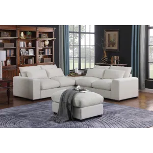 Tatman - Linen Blend Sectional With 2 Ottomans - Beige
