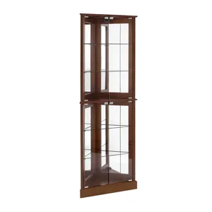 Corner Curio Dispaly Cabinet With Lights, Adjustable Tempered Glass Shelves, Mirrored Back (E26 Light Bulb Not Included) - Walnut