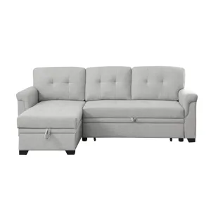 Hunter - Linen Reversible Sleeper Sectional Sofa With Storage Chaise - Light Gray