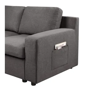 Waylon - Linen 7-Seater U-Shape Sectional Sofa Chaise With Pocket - Gray
