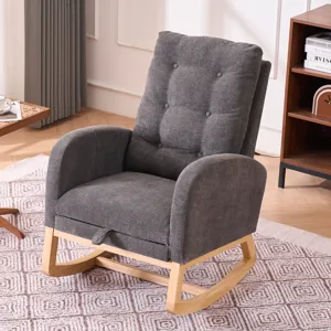 Accent Rocking Chair With Footrest High Back Rubber Wood Rocking Legs Bedroom Living Space - Gray