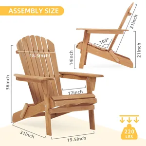 Wooden Outdoor Folding Adirondack Chair (Set of 2) Wood Lounge Patio Chair For Garden, Garden, Lawn,