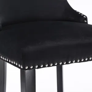 Contemporary Velvet Upholstered Wing-Back Barstools With Button Tufted Decoration And Wooden Legs, A