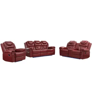 3 Pieces Recliner Sofa Sets Home Theater Seating Manual Recliner Chair With Center Console And Led L