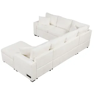 Sectional Sofa Pull-Out Sofa Bed Sleeper With A Storage Ottoman, Three Pillows And Charging Devices 