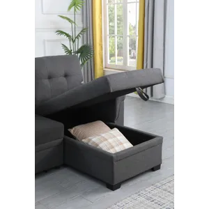 Lucca - Linen Reversible Sleeper Sectional Sofa With Storage Chaise - Dark Gray