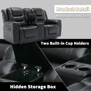 2 Seater Home Theater Recliner Manual Recliner Chair With A Storage Box And Two Cup Holders For Livi