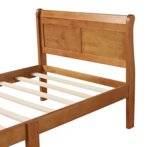 Twin Platform Bed Frame Mattress Foundation Sleigh Bed With Headboard / Footboard / Wood Slat Support - Oak